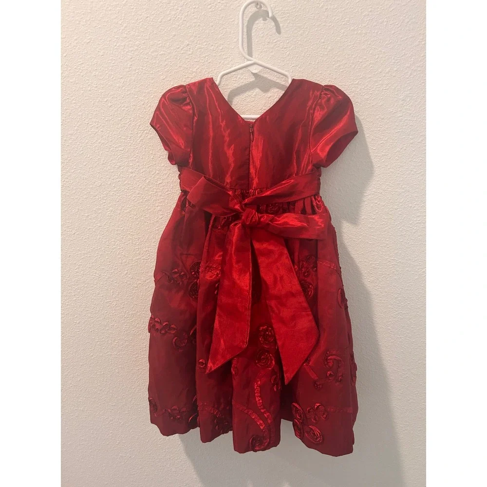 Cinderella Red Satin Floral Embroidered Holiday Party Dress Toddler‎ Girls 2T
